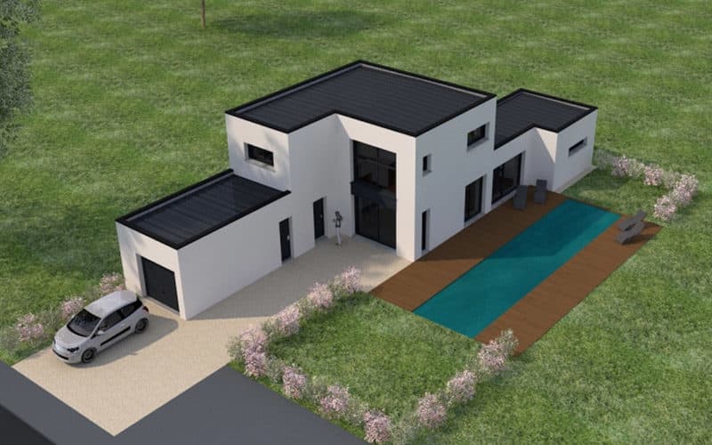 Toit de maison contemporaine plat projet avec piscine