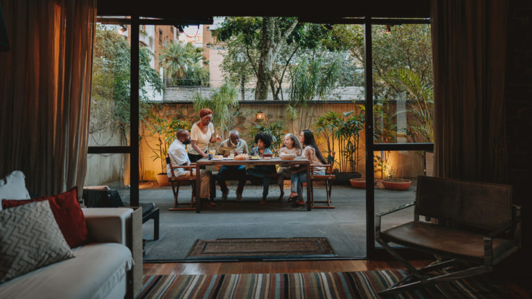 Family gathered at the table at home