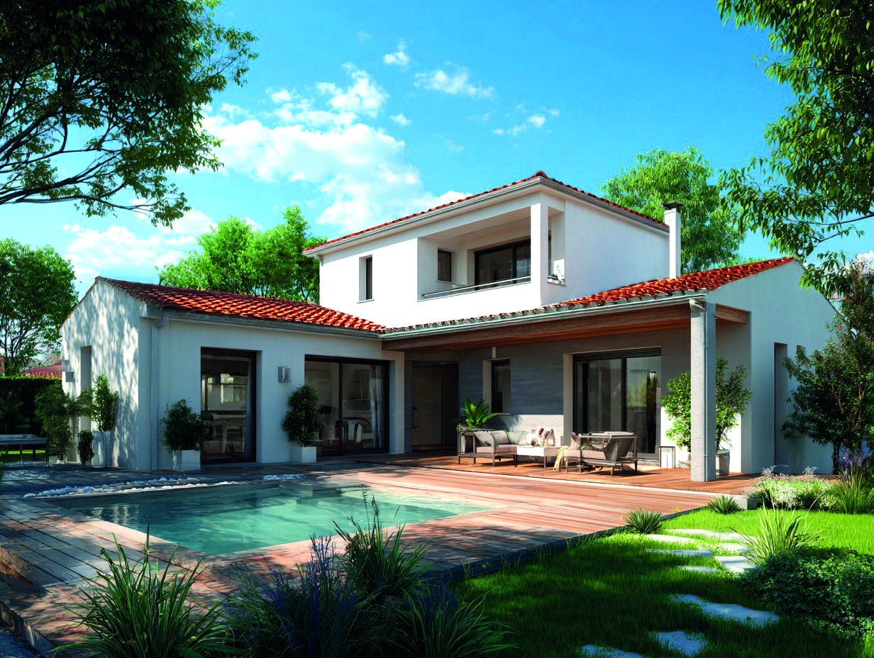 Agrandissement d’une maison traditionnelle dans le sud Loire avec extension contemporaine et piscine